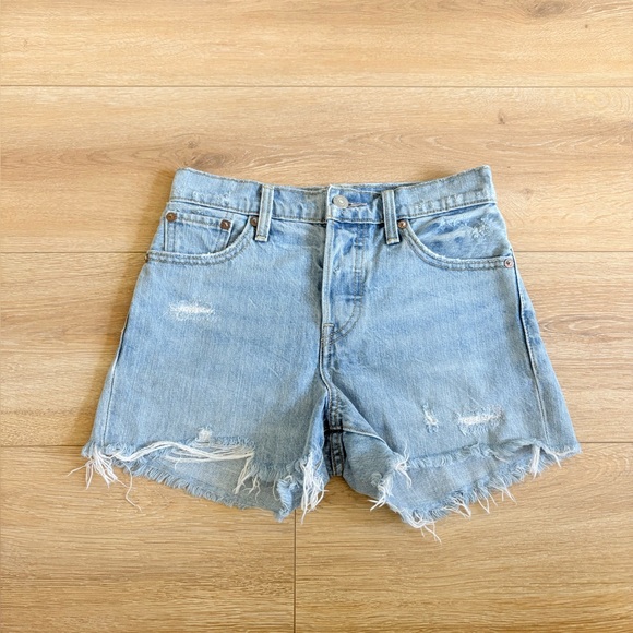 Levi’s High-rise Distressed Light Blue Denim Shorts - Picture 1 of 3
